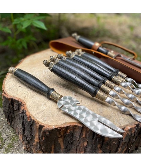 Gift set of skewers with wooden handle KNIGHT MAX Gorillas BBQ in a leather case