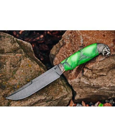 Мисливський ніж ручної роботи "Тропічний змій", дамаск, акрил