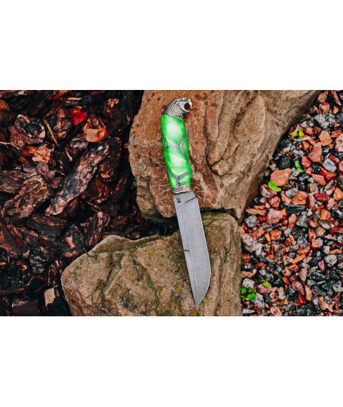 Мисливський ніж ручної роботи "Тропічний змій", дамаск, акрил
