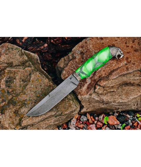 Мисливський ніж ручної роботи "Тропічний змій", дамаск, акрил
