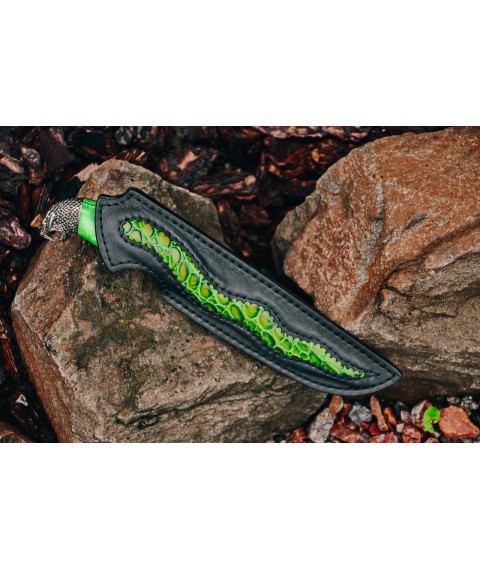 Мисливський ніж ручної роботи "Тропічний змій", дамаск, акрил