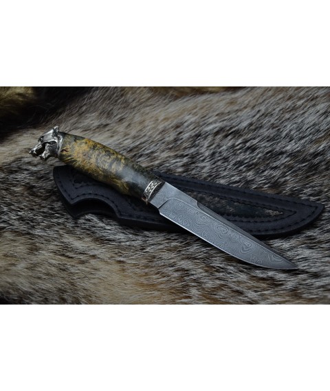 Handmade knife "Wolf in Damascus"