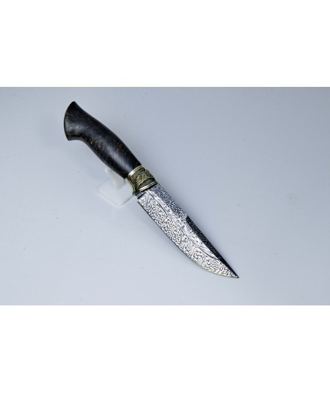 Author's knife "Classic" mosaic damask, Karelian birch