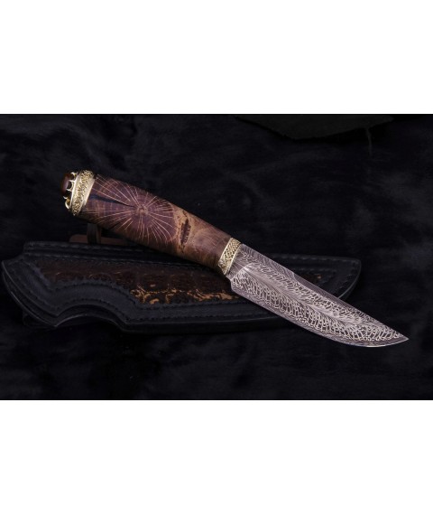 Handmade knife "Eye of the Tiger" mosaic damask