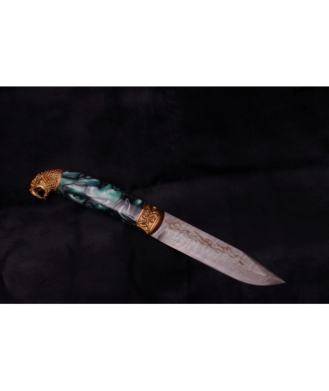 Handmade knife "Snake in Damascus", acrylic