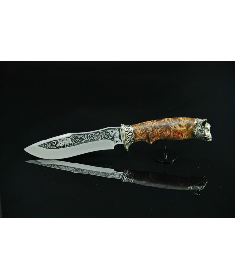 Author's knife with etching "Boar in a burl" stainless steel