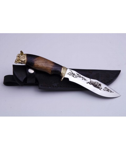 Handmade knife "Boar in oak" with engraving
