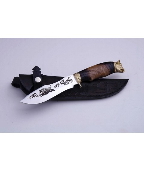Handmade knife "Boar in oak" with engraving