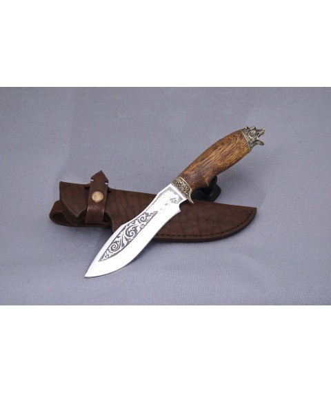 Handmade knife "Bear in Oak" with etched blade
