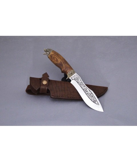 Handmade knife "Bear in Oak" with etched blade