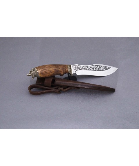 Handmade knife "Bear in Oak" with etched blade