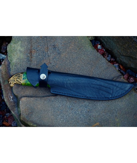 Handmade knife "Alien in green" with engraving, in a burl