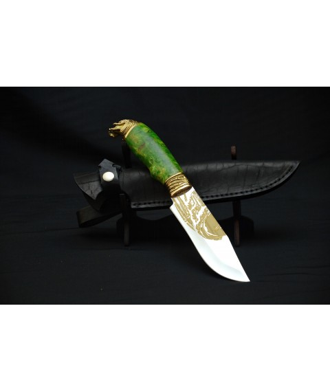 Handmade knife "Green Predator" with engraving in the mouthpiece