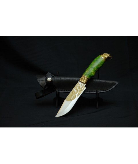 Handmade knife "Green Predator" with engraving in the mouthpiece