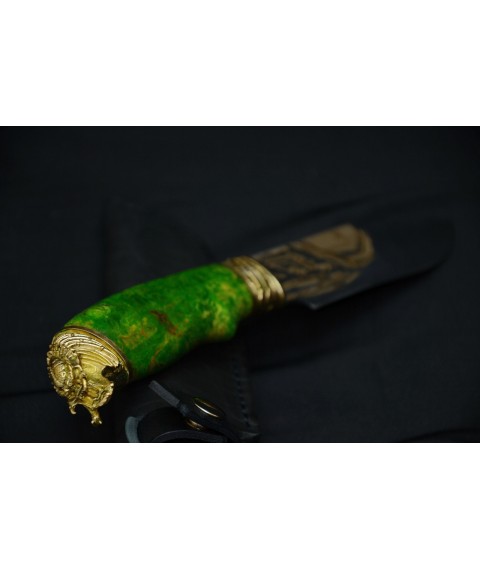 Handmade knife "Green Predator" with engraving in the mouthpiece