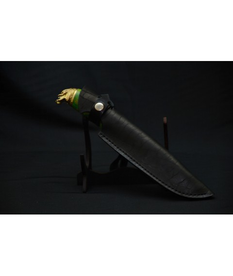 Handmade knife "Green Predator" with engraving in the mouthpiece