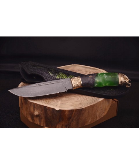 Нож ручной работы "Хищник малахитовый" дамасская сталь