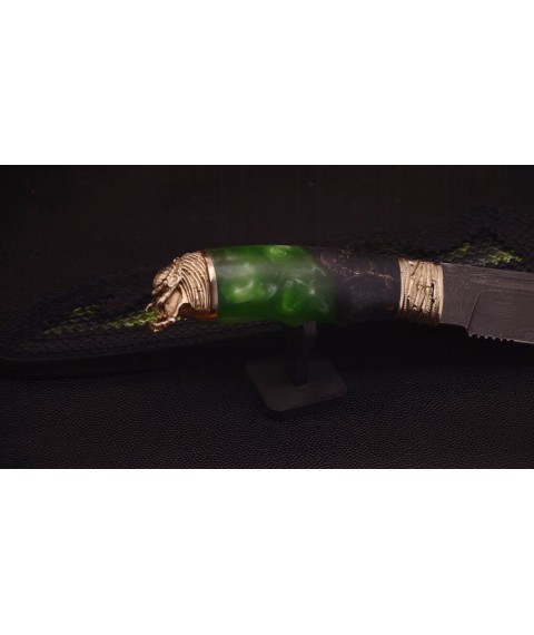 Нож ручной работы "Хищник малахитовый" дамасская сталь