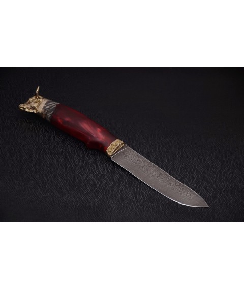 Мисливський авторскьий ніж "Бик" дамаська сталь, гібрид