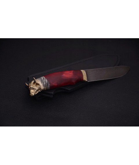 Мисливський авторскьий ніж "Бик" дамаська сталь, гібрид