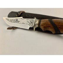 Нож ручной работы для охоты и рыбалки туристический «Волк» с кожаными ножнами нескладной