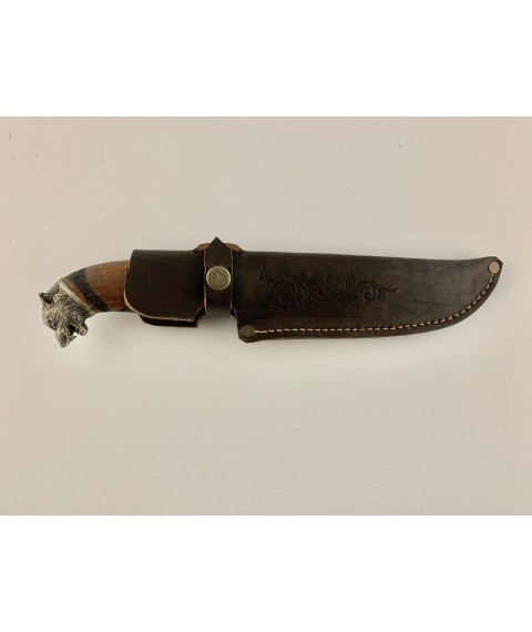 Handmade tourist knife for hunting and fishing “Wolf” with leather sheath, awkward