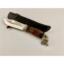 Нож ручной работы для охоты и рыбалки туристический «Лось» с кожаными ножнами нескладной