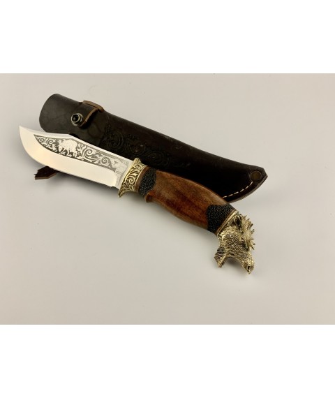 Нож ручной работы для охоты и рыбалки туристический «Лось» с кожаными ножнами нескладной