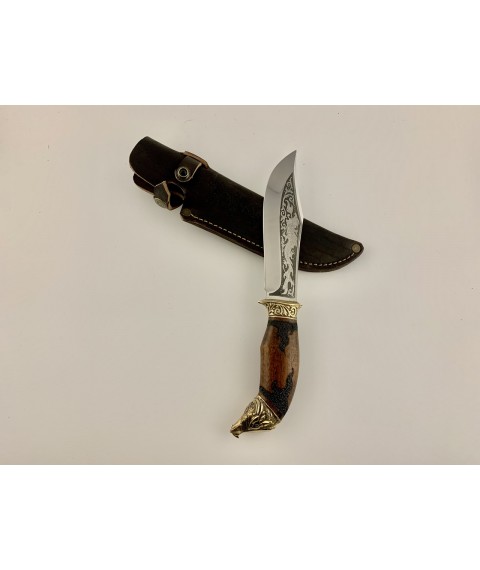 Нож ручной работы для охоты и рыбалки туристический «Дракон» с кожаными ножнами нескладной