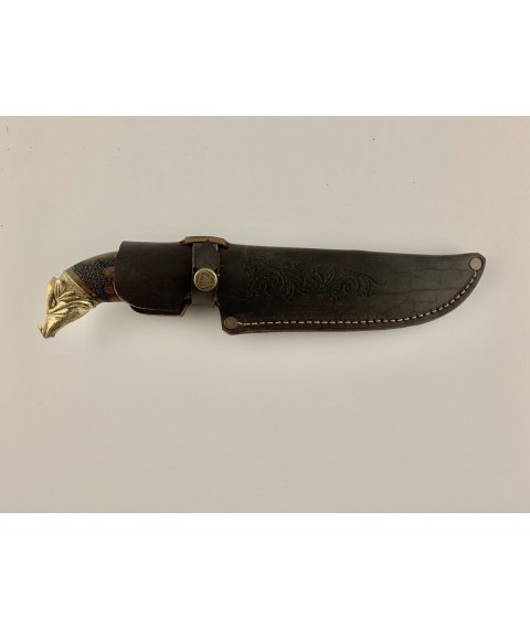 Нож ручной работы для охоты и рыбалки туристический «Дракон» с кожаными ножнами нескладной