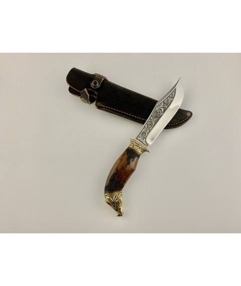 Handmade tourist knife for hunting and fishing “Dragon” with leather sheath, awkward