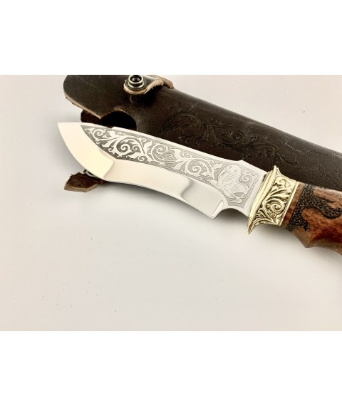 Handmade tourist knife for hunting and fishing “Walrus” with leather sheath, awkward