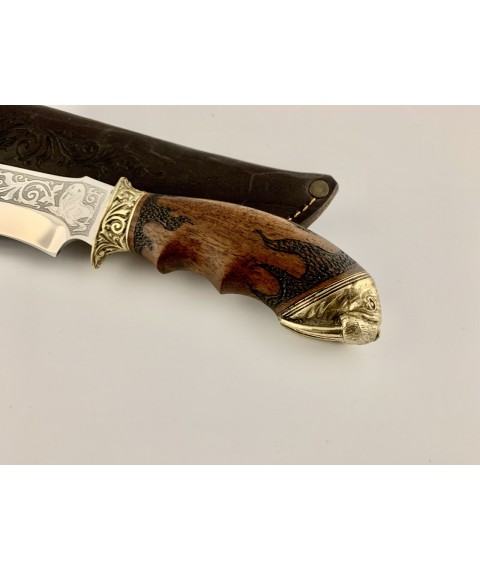 Handmade tourist knife for hunting and fishing “Walrus” with leather sheath, awkward