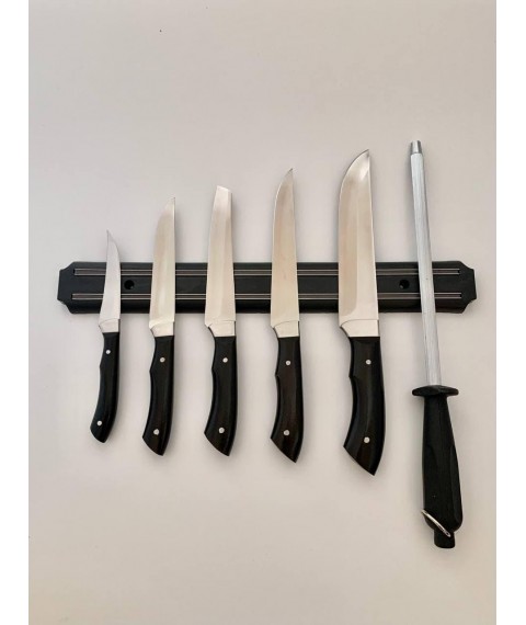 Set of handmade kitchen knives “Five #1” black handle, 65x13/57 HRC