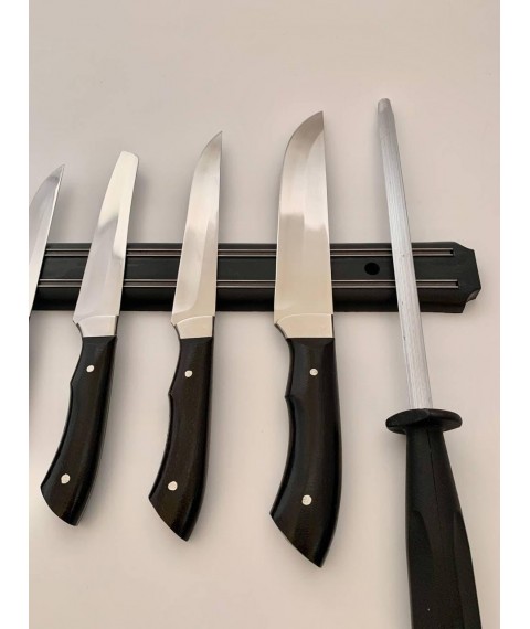Set of handmade kitchen knives “Five #1” black handle, 65x13/57 HRC