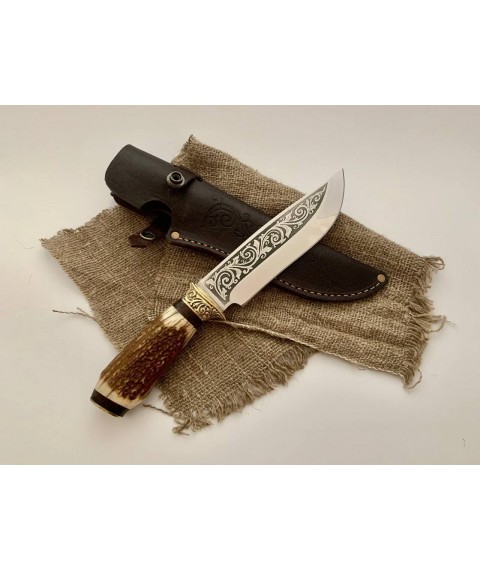 Exclusive handmade tourist knife for hunting and fishing made of deer antler “Trophy #18” 95x18/58 HRC
