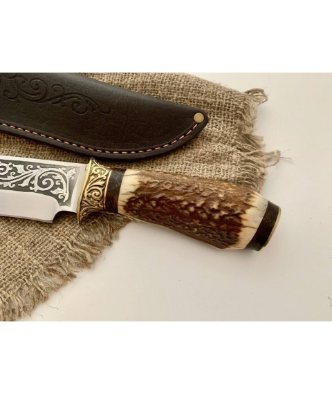 Эксклюзивный нож ручной работы для охоты и рыбалки туристический из рога оленя «Трофей #18» 95х18/58 HRC