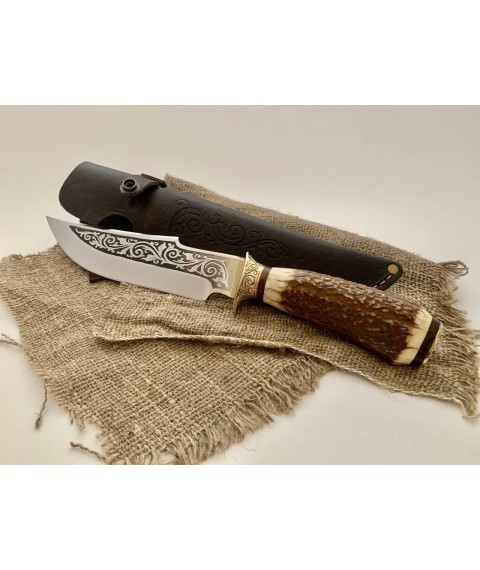 Эксклюзивный нож ручной работы для охоты и рыбалки туристический из рога оленя «Трофей #17» 95х18/58 HRC