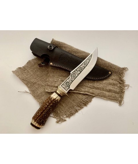 Exclusive handmade tourist knife for hunting and fishing made of deer antler “Trophy #17” 95x18/58 HRC