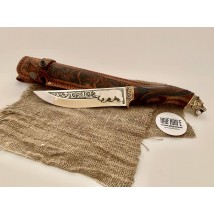 Нож ручной работы для охоты и рыбалки туристический «Кельтский Медведь» с кожаными ножнами нескладной