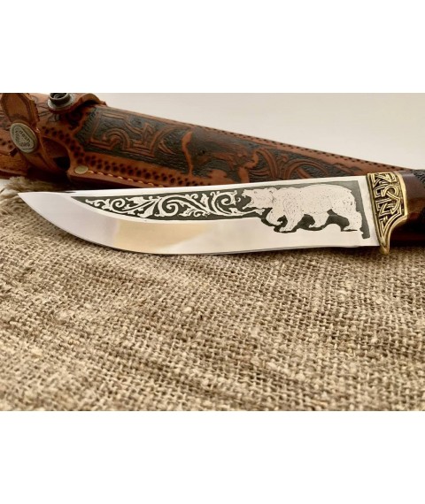 Handmade tourist knife for hunting and fishing “Celtic Bear” with leather sheath, awkward