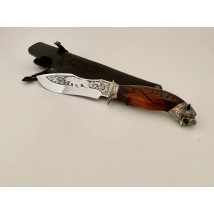 Нож ручной работы для охоты и рыбалки туристический «Тигр» 290 мм с кожаными ножнами нескладной