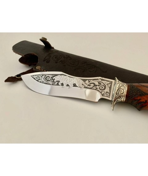 Handmade tourist knife for hunting and fishing “Tiger” 290 mm with leather sheath, awkward