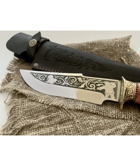 Нож ручной работы для охоты и рыбалки туристический «Морж» 295 мм с кожаными ножнами нескладной