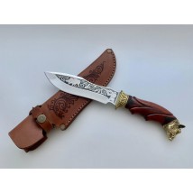 Нож ручной работы для охоты и рыбалки туристический «Кабан» 155 мм с кожаными ножнами нескладной
