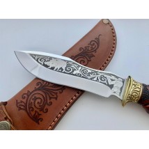Нож ручной работы для охоты и рыбалки туристический «Кабан» 155 мм с кожаными ножнами нескладной