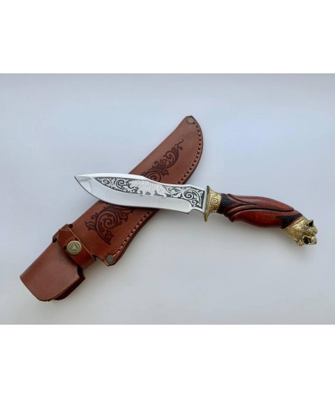 Нож ручной работы для охоты и рыбалки туристический «Тигр» 155 мм с кожаными ножнами нескладной