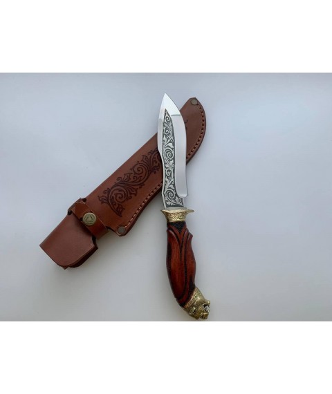 Handmade tourist knife for hunting and fishing “Tiger” 155 mm with leather sheath, awkward