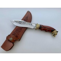 Нож ручной работы для охоты и рыбалки туристический «Волк» 155 мм с кожаными ножнами нескладной