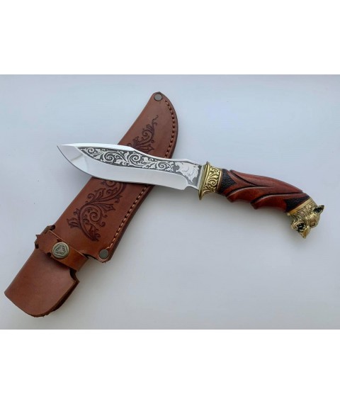 Handmade tourist knife for hunting and fishing “Wolf” 155 mm with leather sheath, awkward